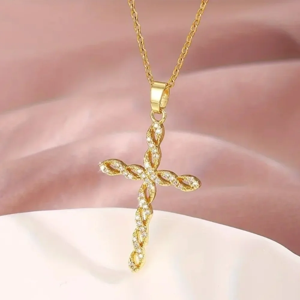 Ladies Elegant 18k Gold Plate Cross Necklace